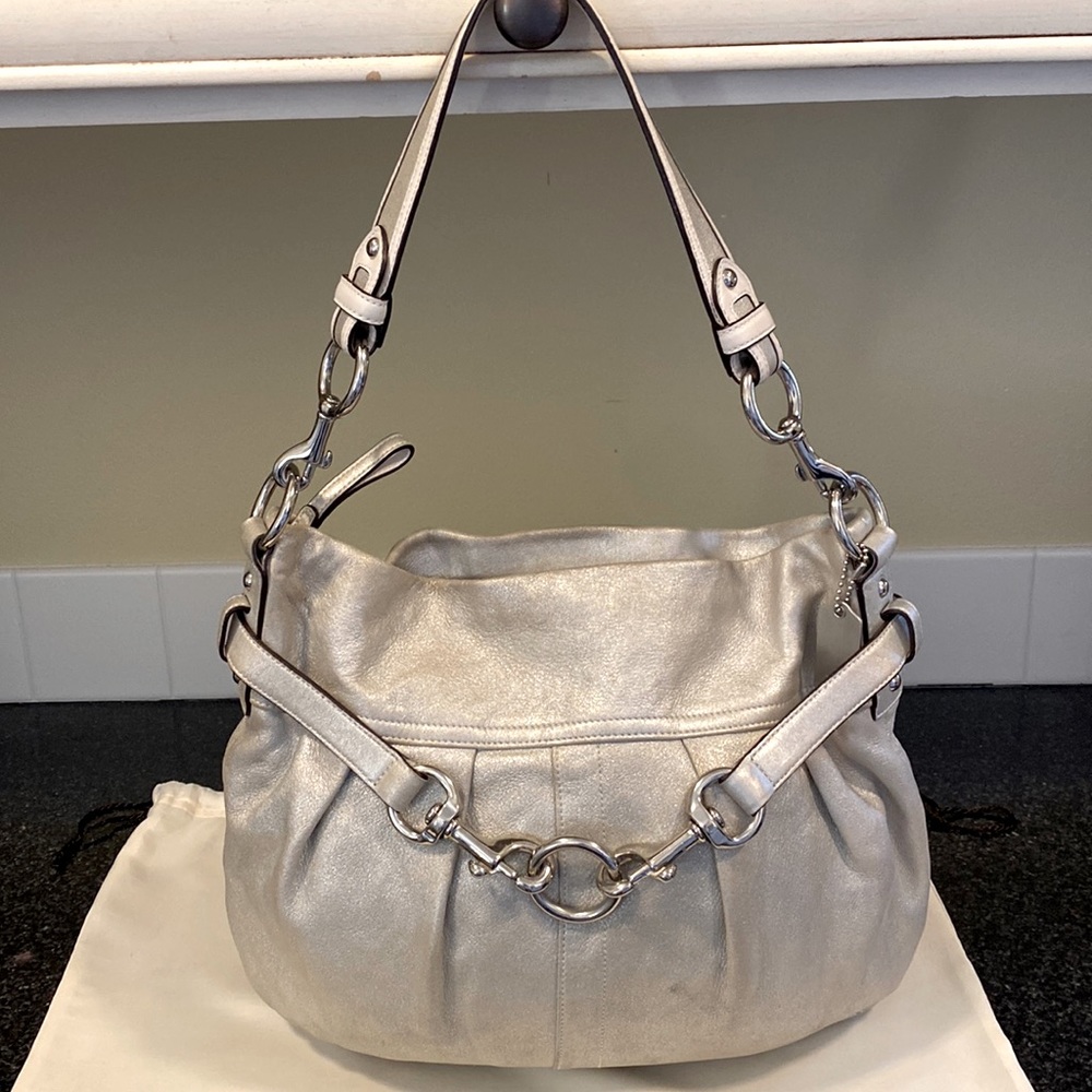 COACH beautiful silvery metallic buttery soft hobo tote. #6B33